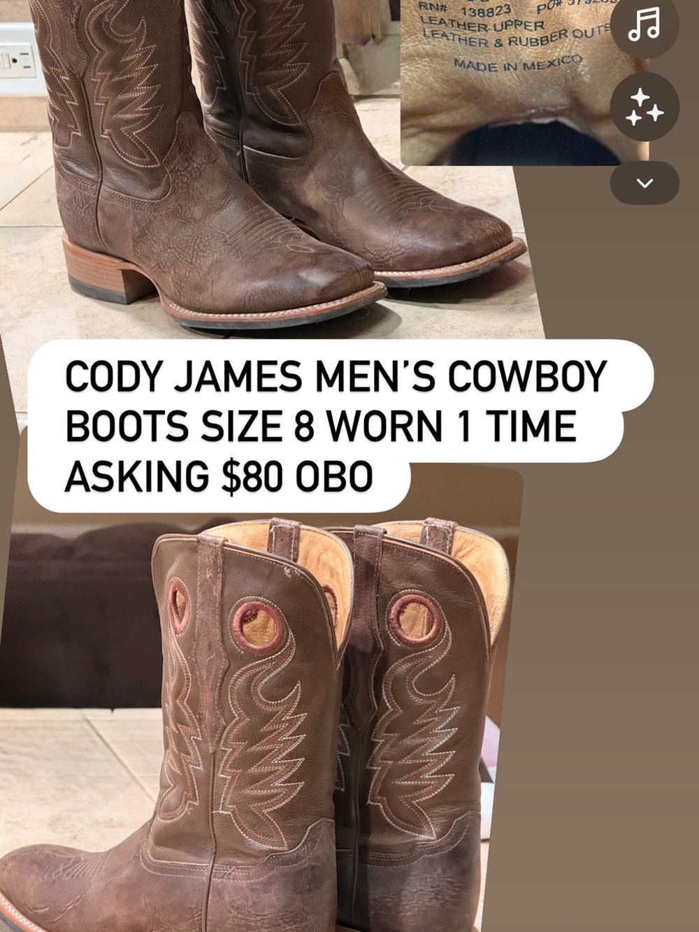 Cody James Men's Brown Leather Cowboy Boots